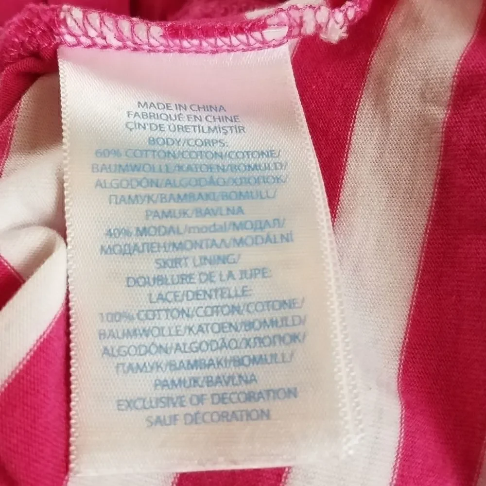 Ralph Lauren Pink Striped Eyelet Lace Trim Tee Dre